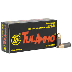 Tula Ammo 9mm Luger 115 gr Full Metal Jacket (FMJ) 50 Per Box