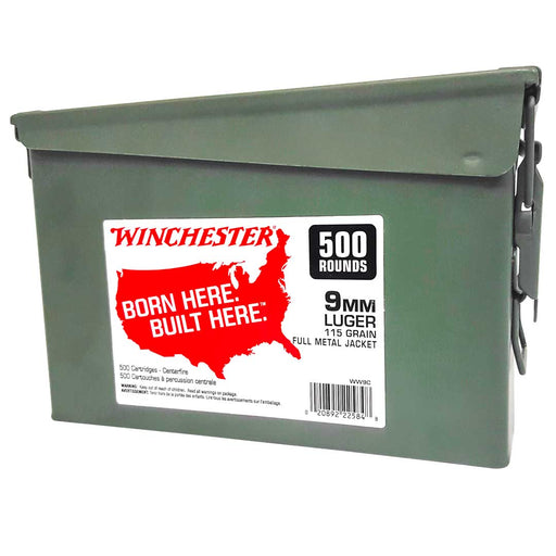 Winchester Ammo USA 9mm Luger 115 Gr Full Metal Jacket (FMJ) 500 Round Can