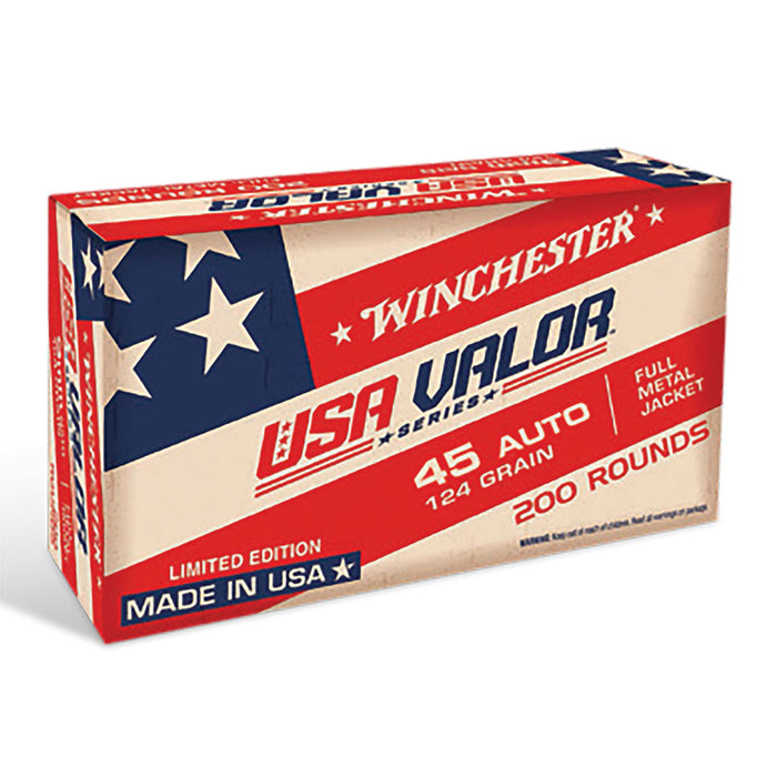 Winchester .45 ACP 230 gr USA Valor FMJ Ammunition - 100 Round Box
