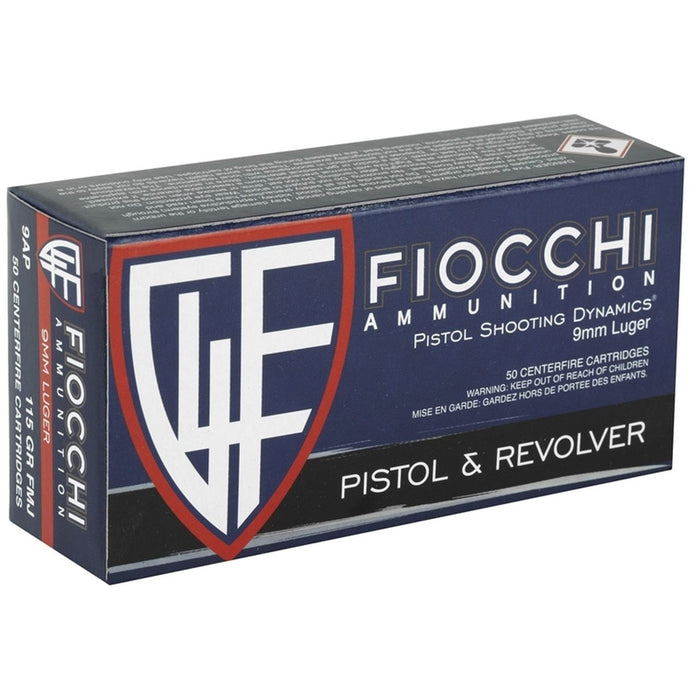 Fiocchi 9mm Luger 115gr Full Metal Jacket Ammunition - 50 Round Box