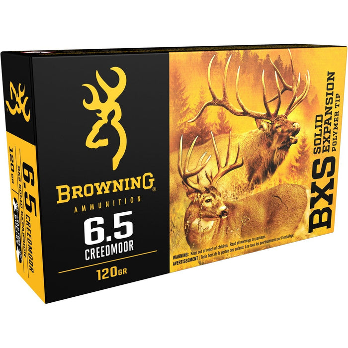 Browning 6.5 Creedmoor 120gr BXS Solid Expansion Lead-Free Ammunition - 20 Round Box (Limited Supply)