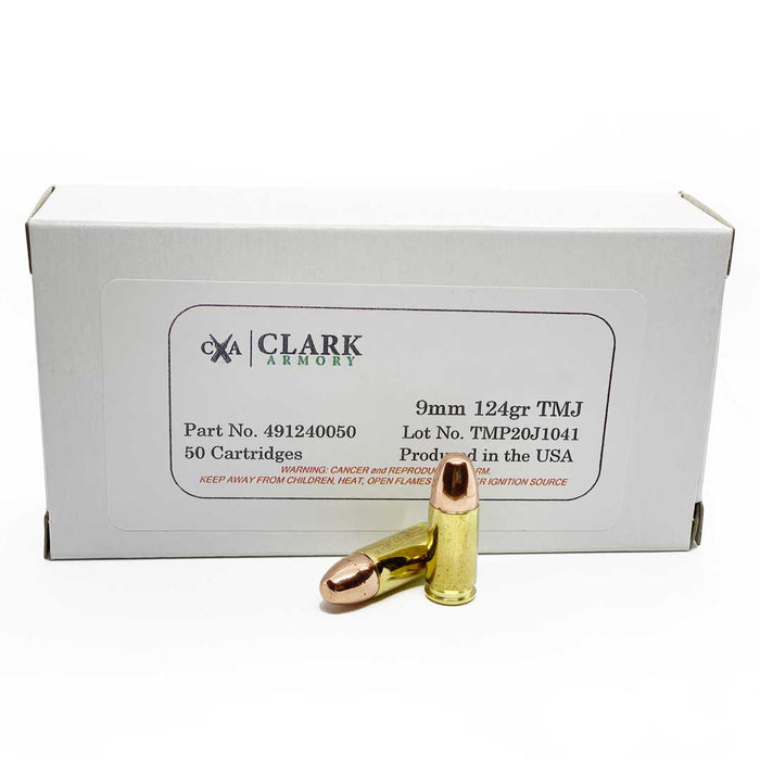 Clark Armory 9mm Luger 124gr TMJ Ammunition - 50 Round Box