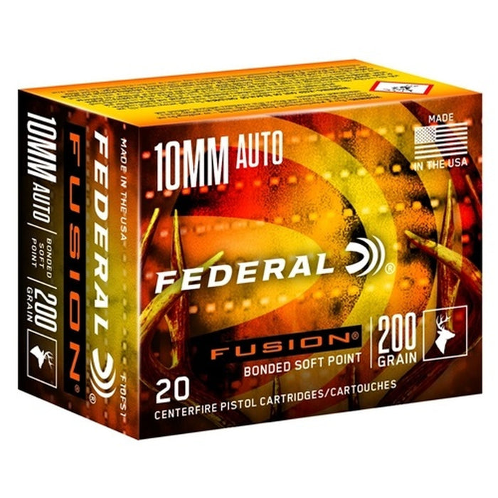 Federal 10mm Auto 200gr Fusion Bonded Soft Point Ammunition - 20 Round Box