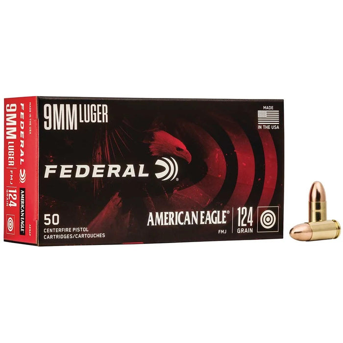 Federal 9mm Luger 124gr American Eagle FMJ Ammunition - 50 Round Box
