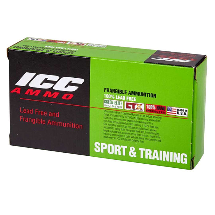 ICC 9mm Luger 100gr Green Elite Training Copper-Tin 100% Lead Free Ammunition - 50 Round Box
