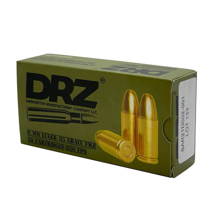 DRZ 9mm Luger 115gr Full Metal Jacket Ammunition - 50 Round Box (New Product Special Pricing, Ships Next Day)