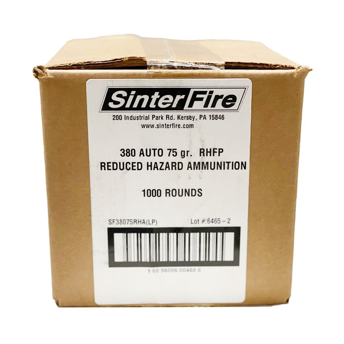 SinterFire .380 Auto 75gr Reduced Hazard Ammunition (RHA) - 1,000 Round Bulk Case (Limited Supply)