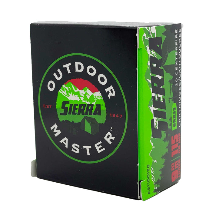Sierra Outdoor Master 9mm Luger 115gr Jacketed Hollow Point Ammunition - 20 Round Box (New Product)