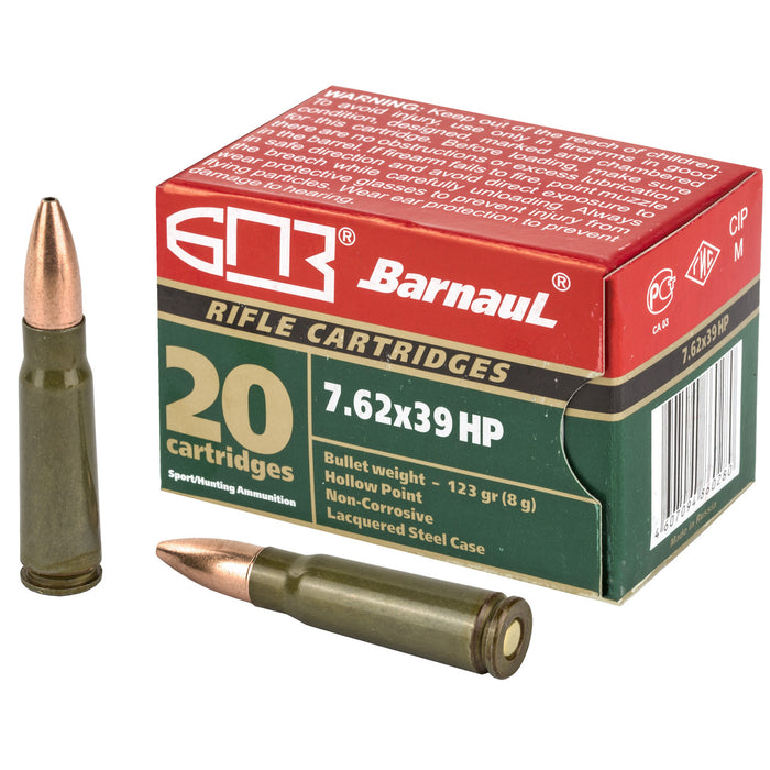 Barnaul 7.62x39 123gr JHP Steel Cased Ammunition - 20 Round Box