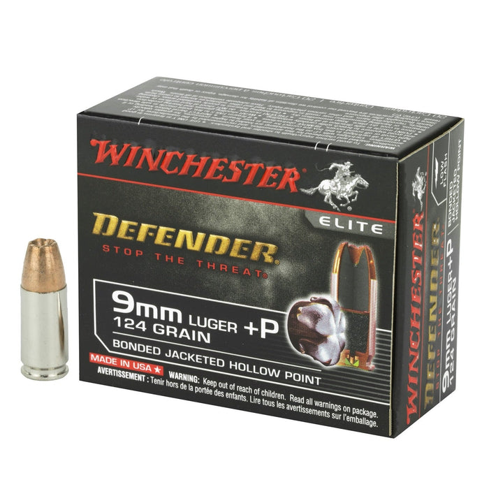 Winchester 9mm Luger 124gr +P Defender Bonded JHP Ammunition - 20 Round Box