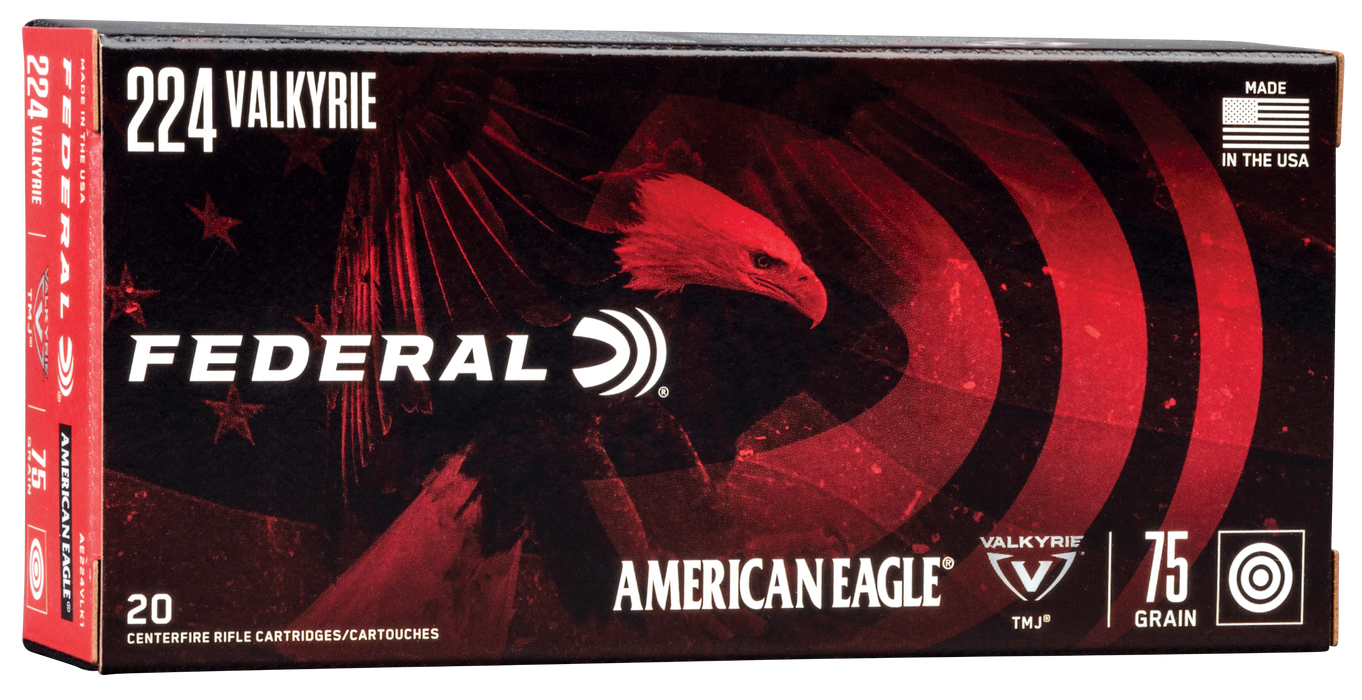 Federal American Eagle Target .224 Valkyrie 75 gr Full Metal Jacket (FMJ) 20 Per Box