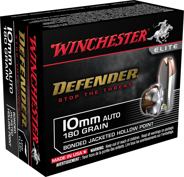 Winchester Defender 10mm Auto 180 gr Bonded Jacket Hollow Point 20 Per Box