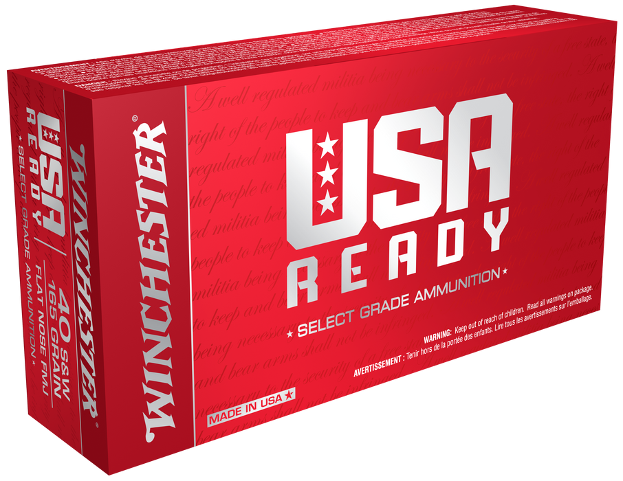 Winchester USA Ready .40 S&W 165 gr Full Metal Jacket Flat Nose (FMJFN) 50 Per Box