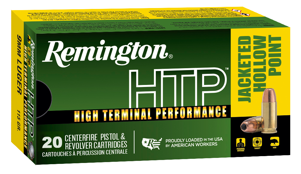 Remington Ammunition HTP 9mm Luger 115 gr Jacketed Hollow Point (JHP) 20 Per Box