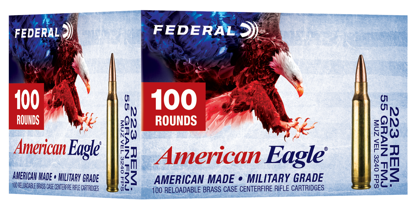 Federal American Eagle .223 Rem 55 gr Full Metal Jacket (FMJ) 100 Per Box