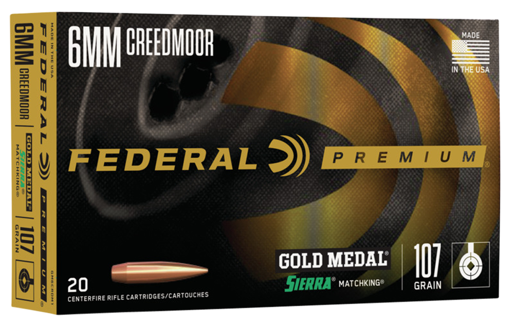Federal Premium Gold Medal 6mm Creedmoor 107 gr Sierra MatchKing BTHP 20 Per Box