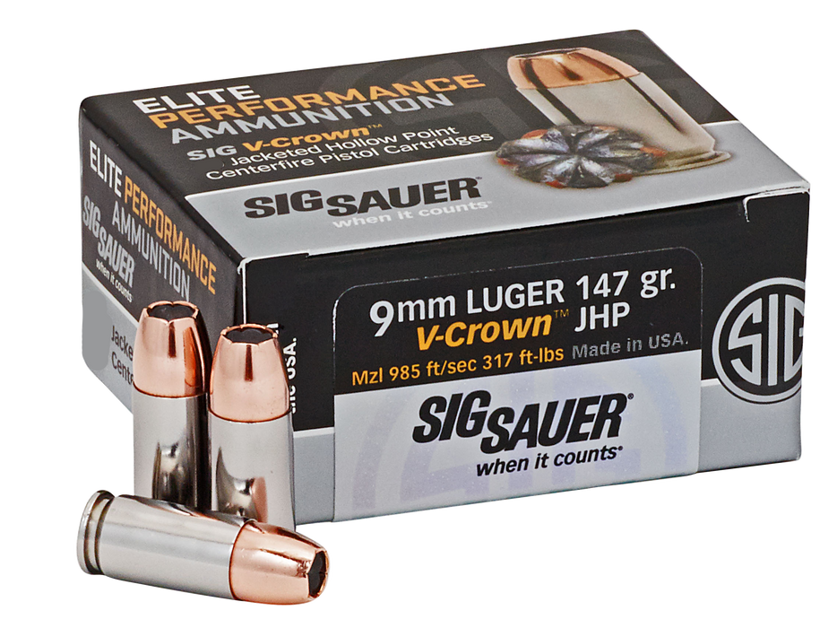 Sig Sauer Match Elite 9mm Luger 147 gr V-Crown Jacketed Hollow Point (VJHP) 50 Per Box