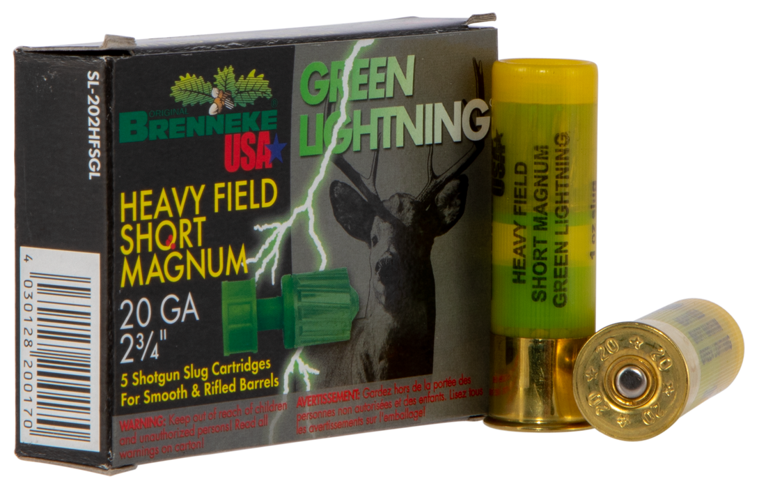 Brenneke Green Lightning Heavy Field Short Magnum 20 Gauge 2.75" 1 oz Slug Shot 5 Per Box