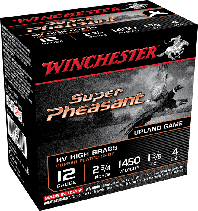 Winchester Super Pheasant High Velocity High Brass 12 Gauge 2.75" 1 3/8 oz 4 Shot 25 Per Box