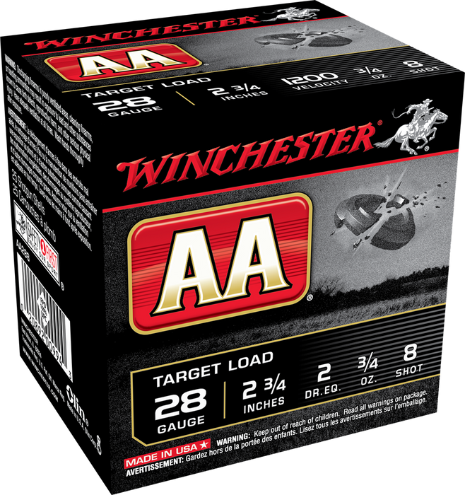 Winchester AA Target 28 Gauge 2.75" 3/4 oz 8 Shot 25 Per Box