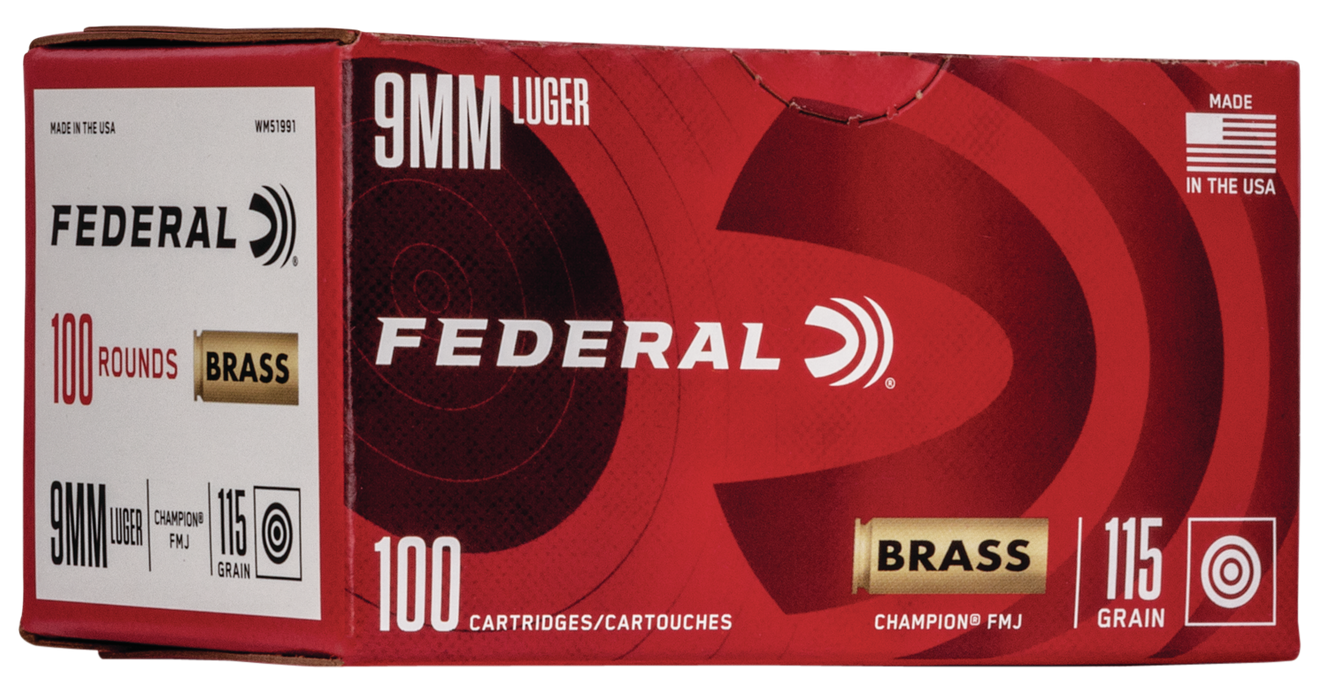 Federal 9mm Luger 115gr Champion FMJ Ammunition - 100 Round Box