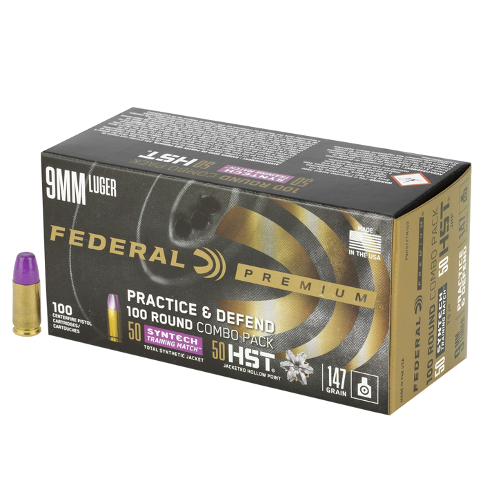Federal Premium Practice & Defend 9mm Luger 147 gr HST JHP/Syntech TSJ 100 Per Box