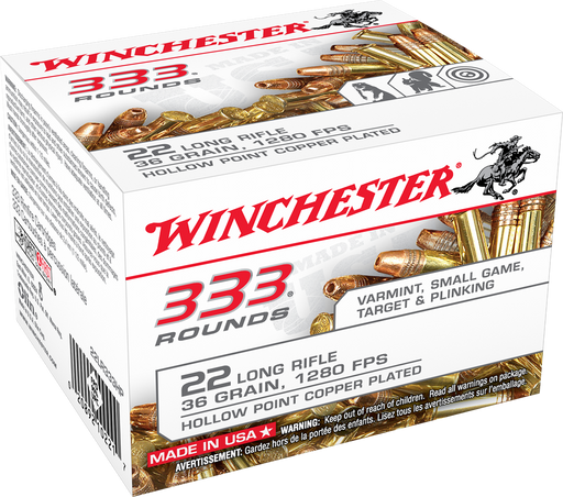 Winchester .22 LR 36 gr USA Copper Plated Hollow Point Ammunition - 333 Round Box