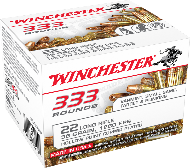 Winchester .22 LR 36 gr USA Copper Plated Hollow Point Ammunition - 333 Round Box