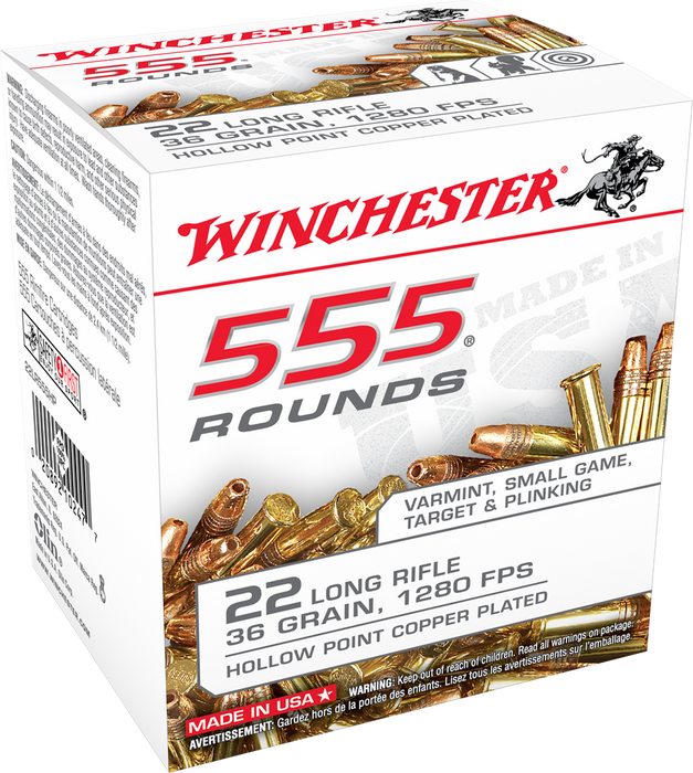 Winchester Ammo USA .22 LR 36 gr Copper Plated Hollow Point (CPHP) 555 Per Box