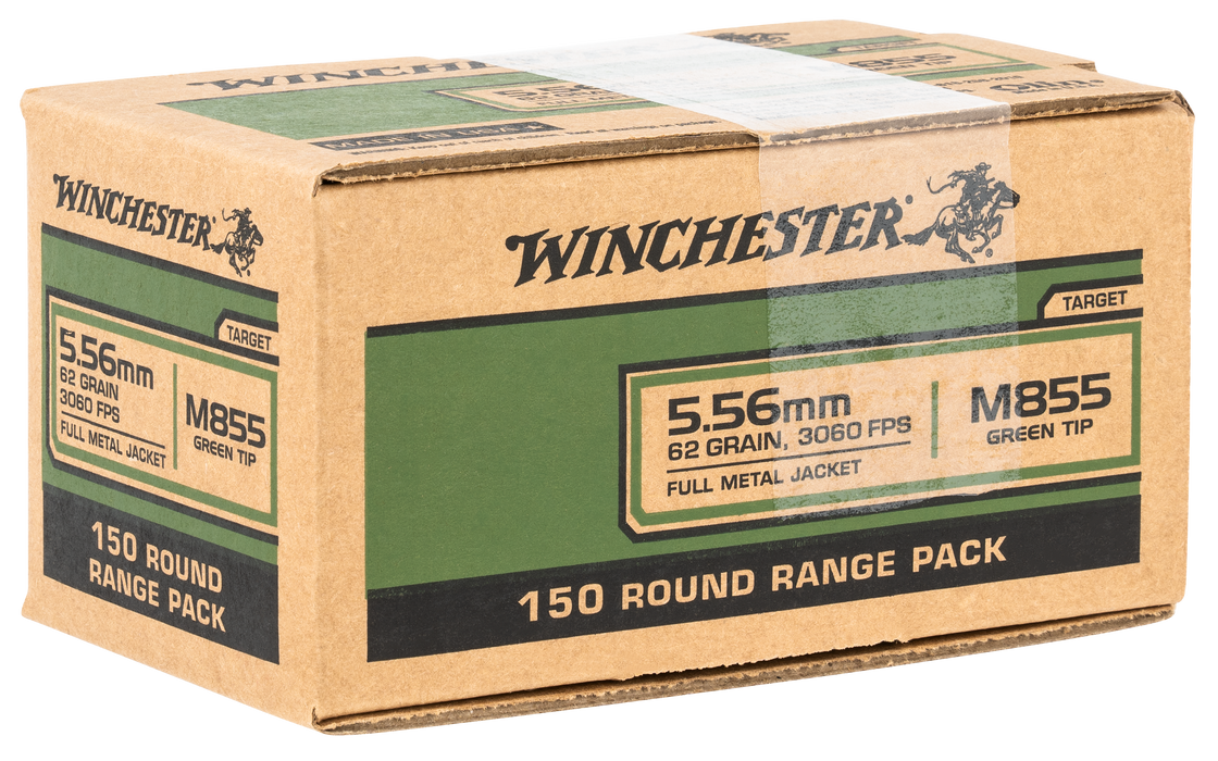 Winchester 5.56x45mm NATO 62 gr USA M855 Green Tip FMJ Ammunition - 150 Round Box