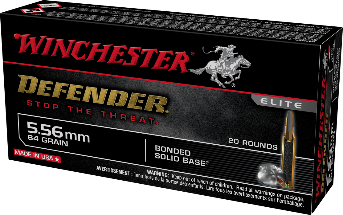 Winchester Defender Defense 5.56x45mm NATO 64 gr Bonded Solid Base 20 Per Box
