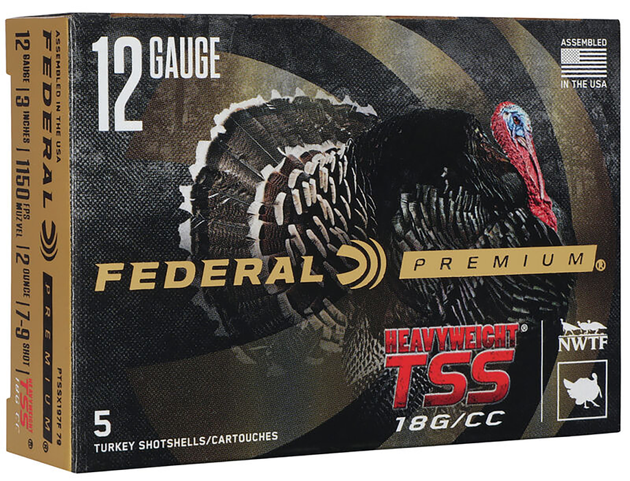 Federal Premium Turkey Heavyweight TSS 12 Gauge 3" 2 oz Tungsten 7, 9 Shot 5 Per Box