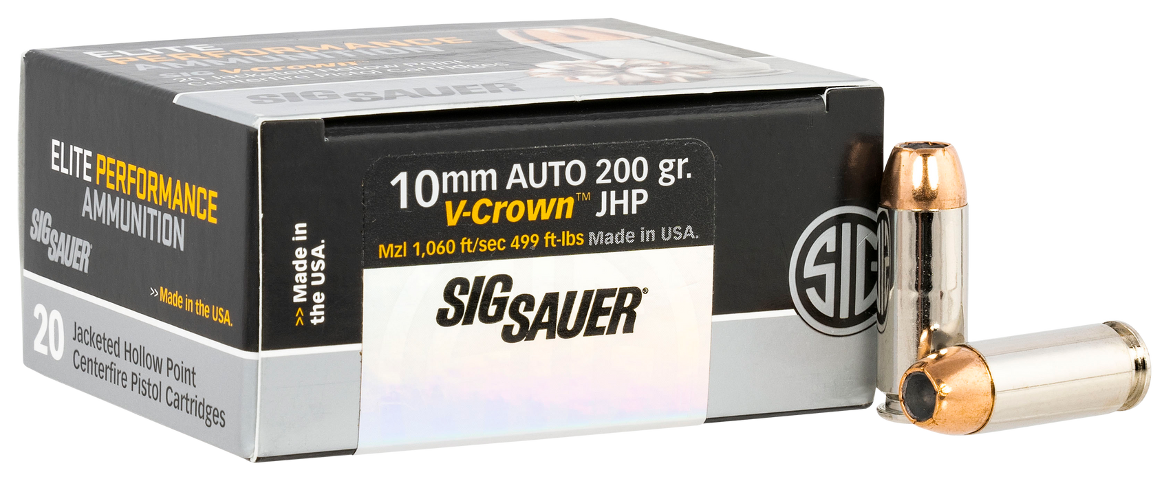 Sig Sauer Elite Defense 10mm Auto 200 gr V-Crown Jacketed Hollow Point (VJHP) 20 Per Box