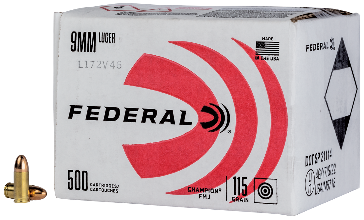 Federal 9mm Luger 115 gr Champion Full Metal Jacket Ammunition - 500 Round Box