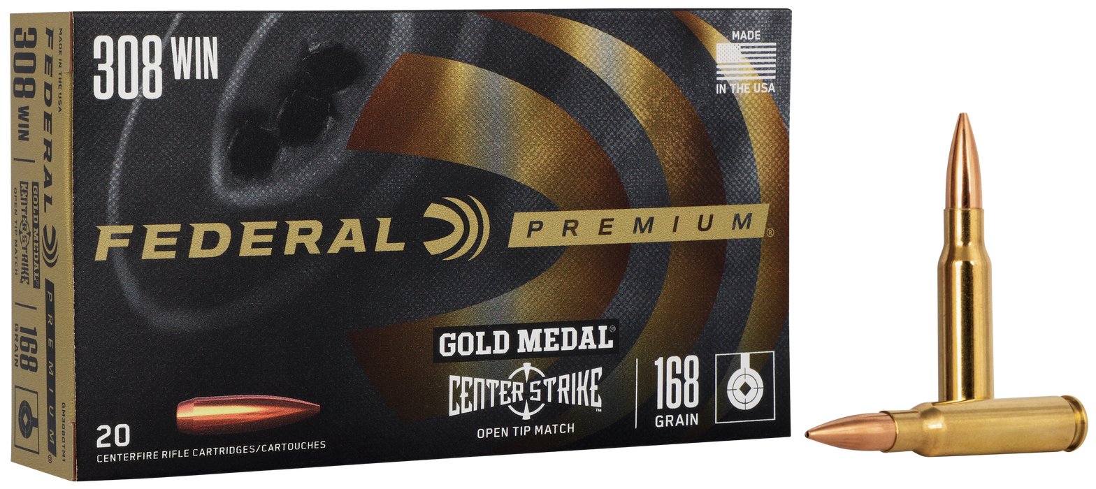 Federal .308 Cal 168 gr Gold Medal Premium Open Tip Match Ammunition - 20 Round Box