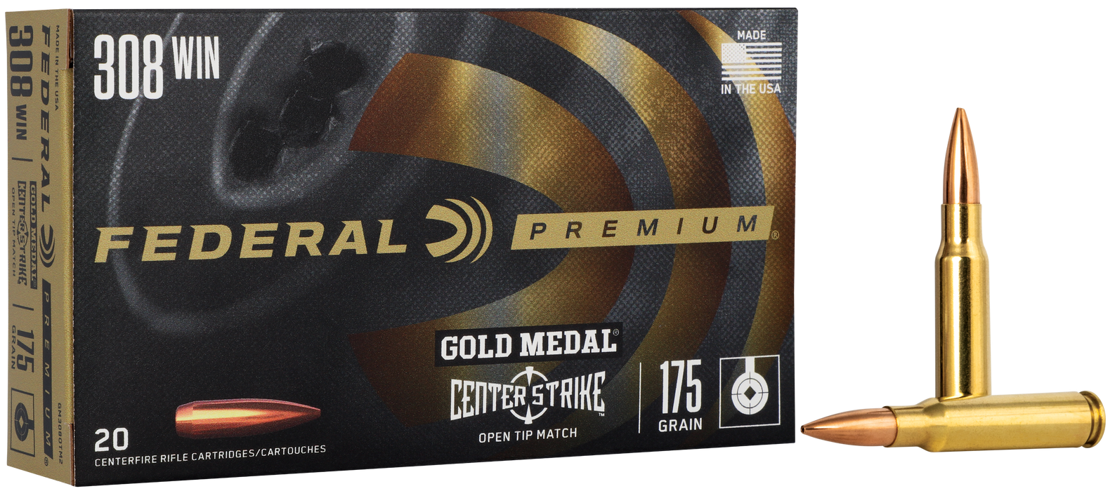 Federal .308 Cal 175 gr Gold Medal Premium Open Tip Match Ammunition - 20 Round Box
