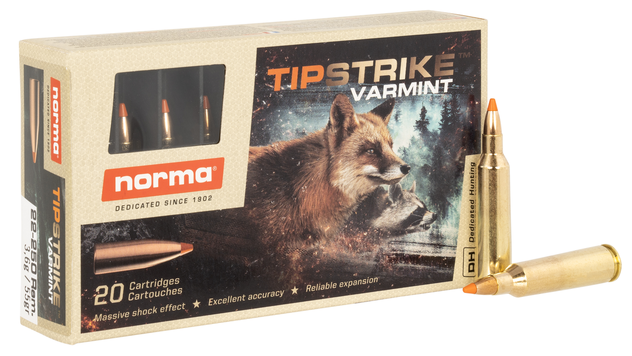 Norma .22-250 Rem 55 gr Dedicated Hunting Varmint Polymer Tip Ammunition - 20 Round Box