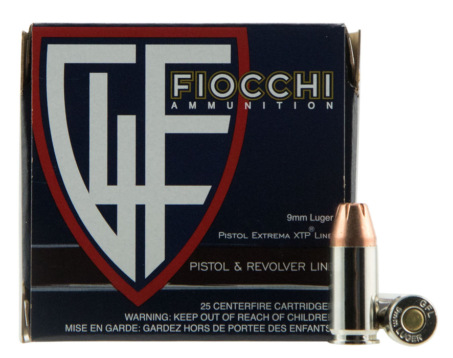 Fiocchi Hyperformance 9mm Luger 115 gr Hornady XTP Hollow Point 25 Per Box