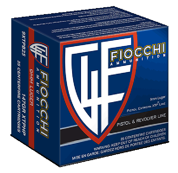 Fiocchi Hyperformance Defense 9mm Luger 147 gr Hornady XTP Hollow Point 25 Per Box