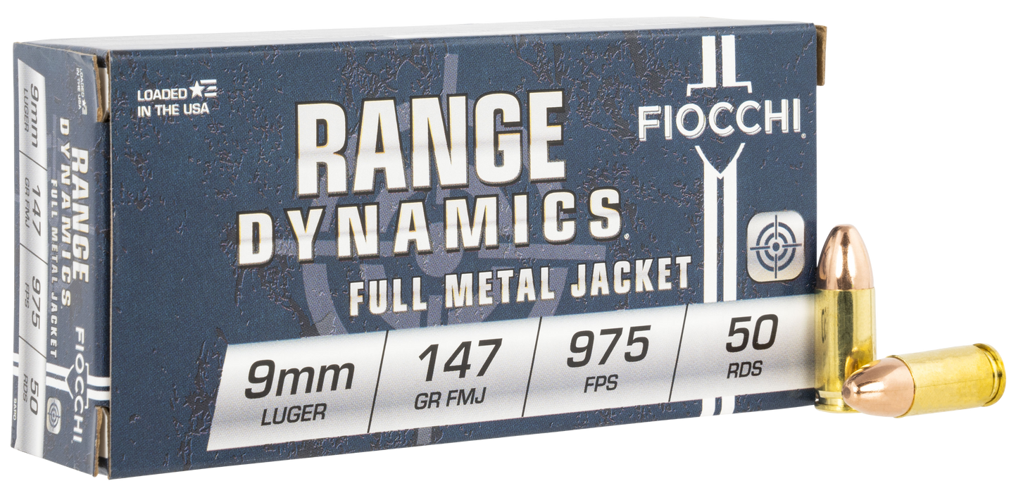 Fiocchi Range Dynamics Pistol 9mm Luger 147 gr Full Metal Jacket (FMJ) 50 Per Box