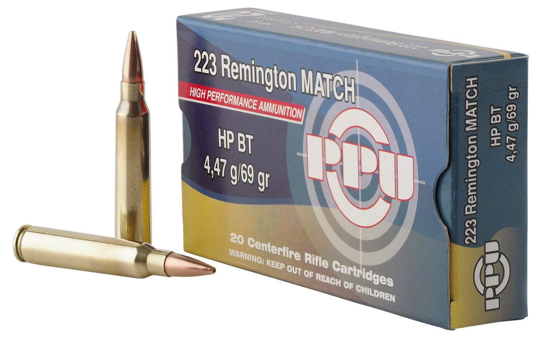 PPU Match Rifle .223 Rem 69 gr Hollow Point Boat-Tail (HPBT) 20 Per Box