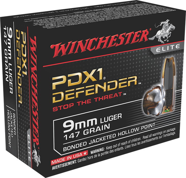 Winchester Ammo Defender 9mm Luger 147 gr Bonded Jacket Hollow Point 20 Per Box