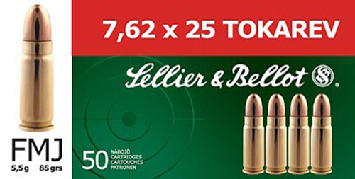 Sellier & Bellot 7.62x25mm Tokarev 85 gr Full Metal Jacket (FMJ) 50 Per Box