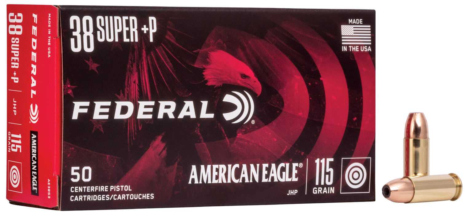 Federal American Eagle Handgun .38 Super +P 115 gr Jacketed Hollow Point (JHP) 50 Per Box
