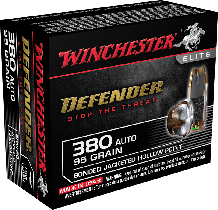 Winchester Ammo Defender Elite .380 ACP 95 gr Bonded Jacket Hollow Point 20 Per Box