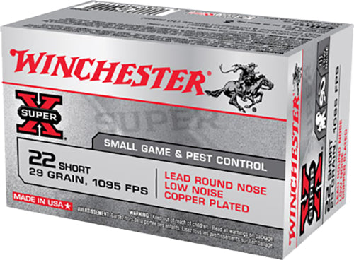 Winchester Super-X .22 Short 29 gr Lead Round Nose Low Noise Copper Plated 50 Per Box