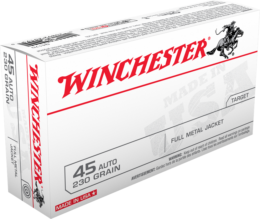 Winchester USA .45 ACP 230 gr Full Metal Jacket (FMJ) 50 Per Box