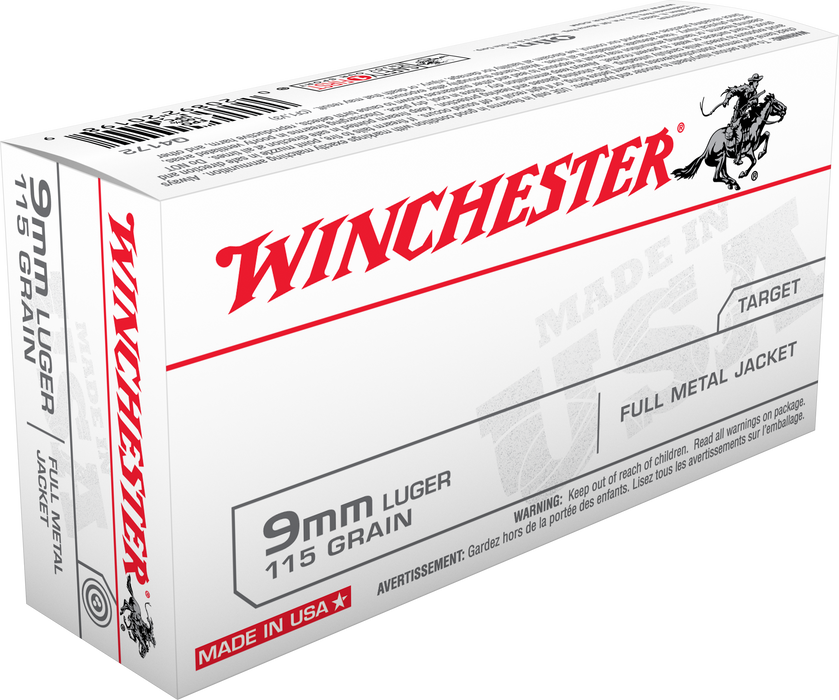 Winchester USA 9mm Luger 115 gr Full Metal Jacket (FMJ) 50 Per Box