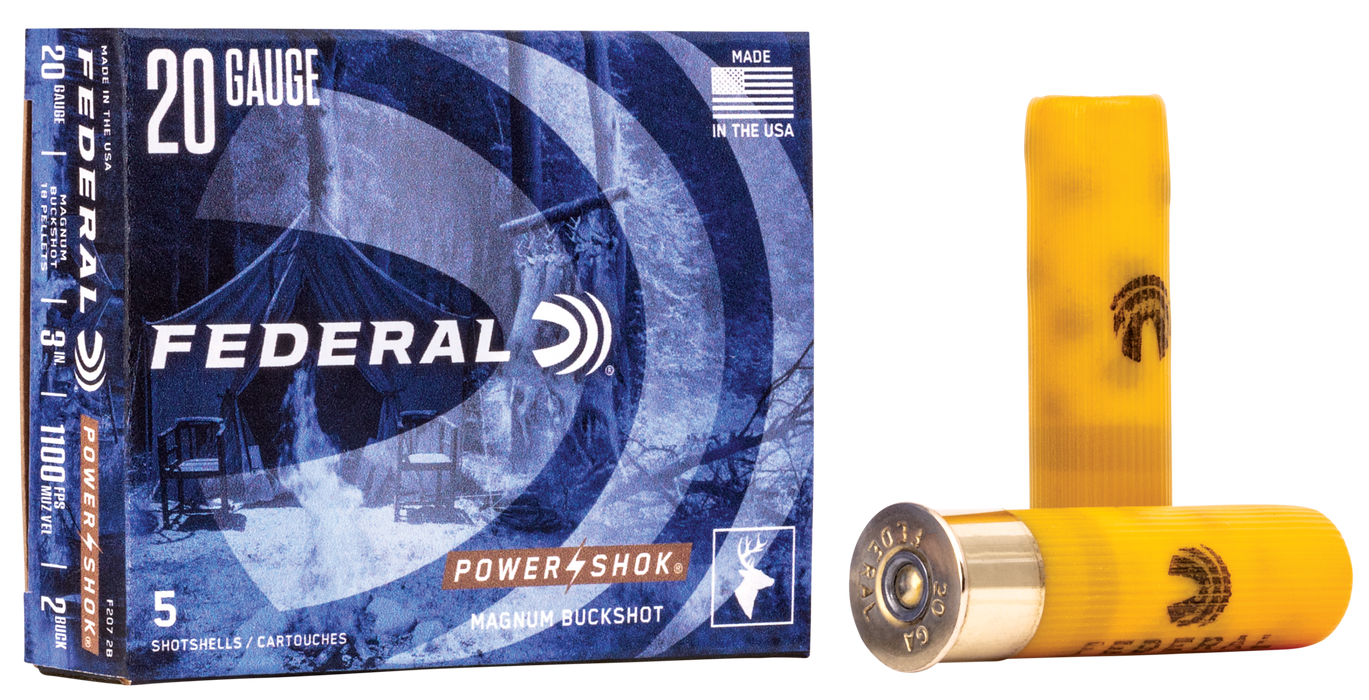Federal Power-Shok Magnum 20 Gauge 3" 18 Pellets 1 1/4 oz 2 Buck Shot 5 Per Box