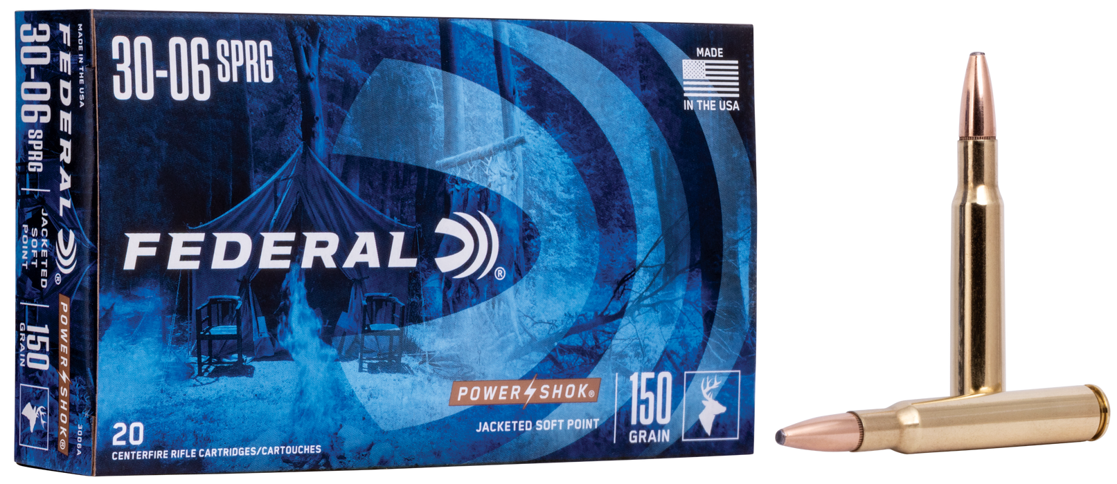 Federal Power-Shok Hunting .30-06 Springfield 150 gr Jacketed Soft Point (JSP) 20 Per Box